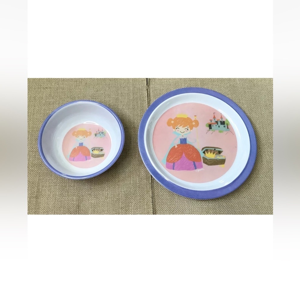 Citrus Grove Princess Castle Melamine Plate And Bowl Set Whimsical Fairy Tale